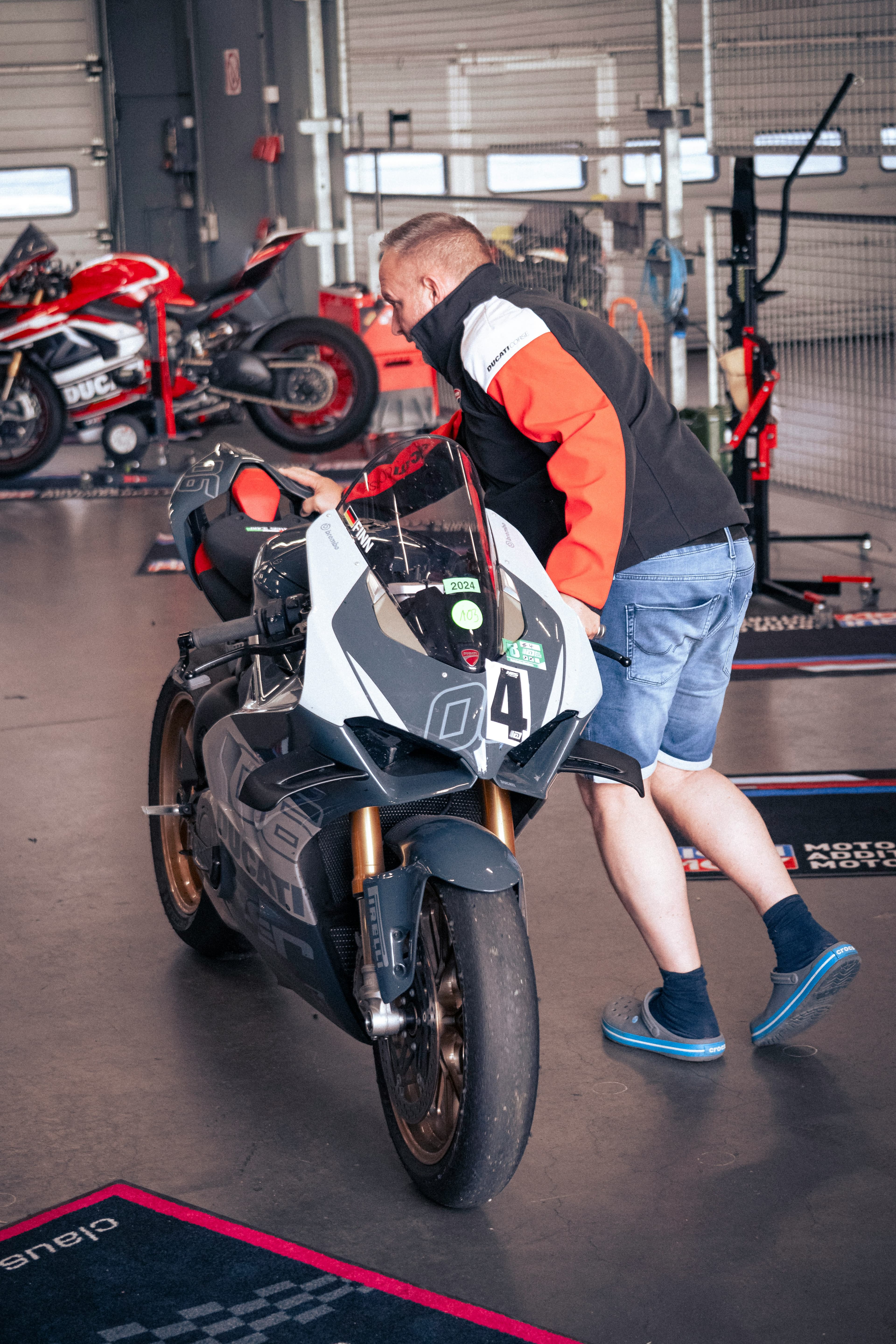 Track prepping a Ducati